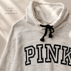 PINK Victoria’s Secret Oversized Cowl Neck Pullover Sweatshirt Cream Marled L